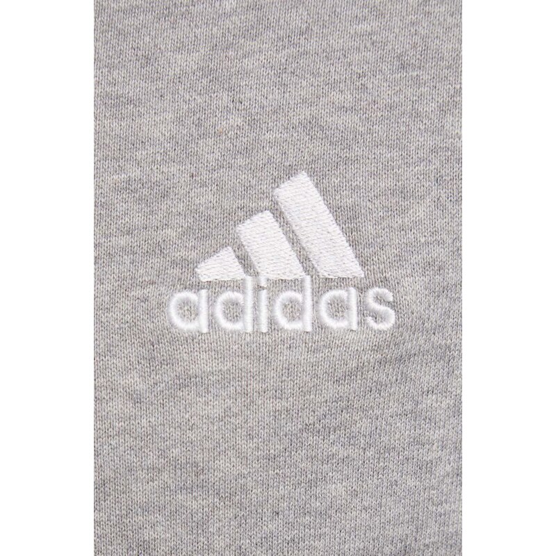 Bavlněná mikina adidas pánská, šedá barva, s kapucí, melanžová, IC9833