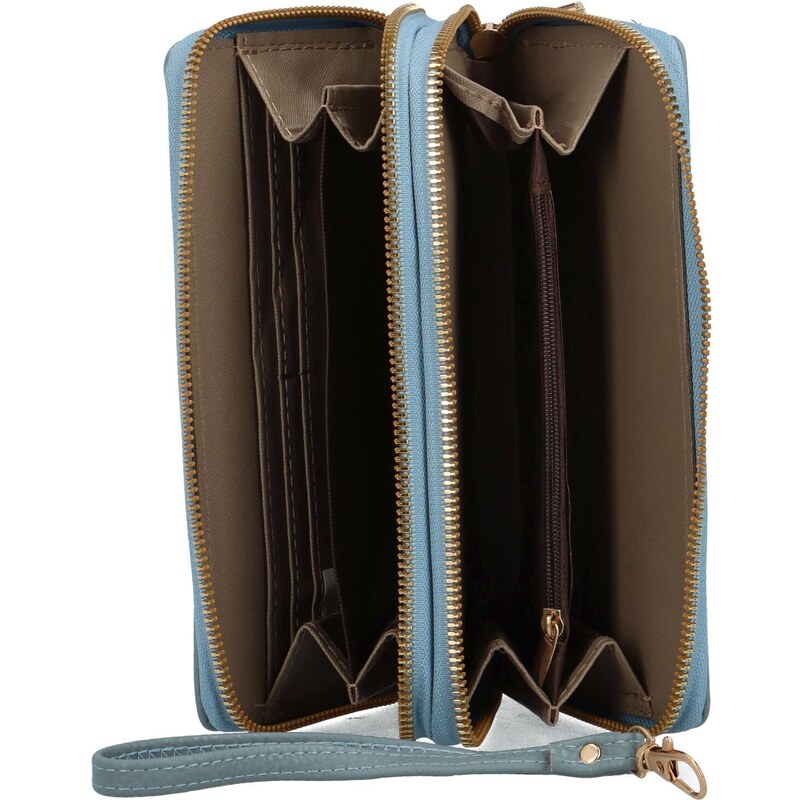 MaxFly Velká pouzdrová dámská koženková peněženka Glorii, matná modrá