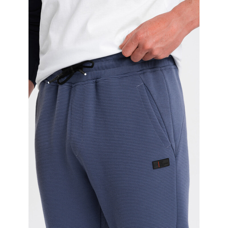 Ombre Men's sweatpants with ottoman fabric inserts - dark blue