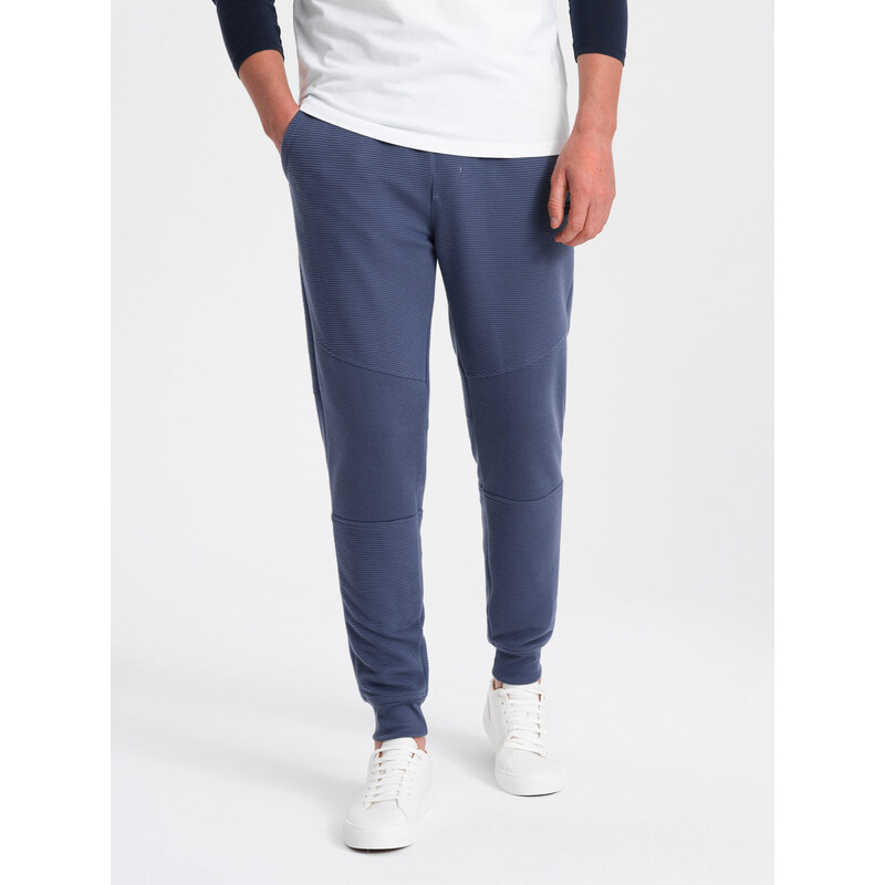 Ombre Men's sweatpants with ottoman fabric inserts - dark blue