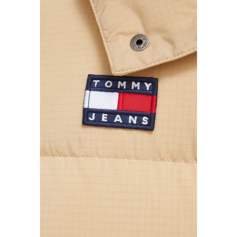 Péřová bunda Tommy Jeans dámská, béžová barva, zimní
