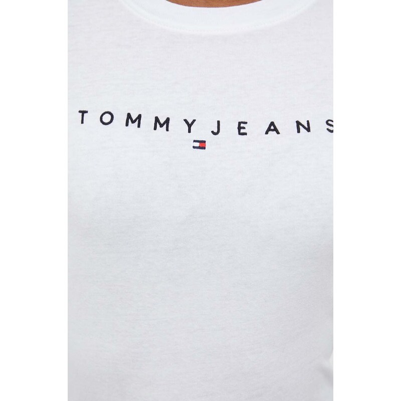 Bavlněné tričko s dlouhým rukávem Tommy Jeans bílá barva