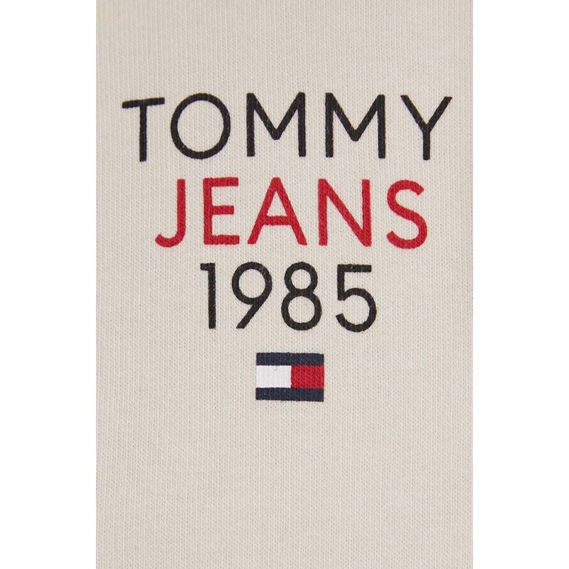 Mikina Tommy Jeans dámská, béžová barva, s kapucí, s potiskem