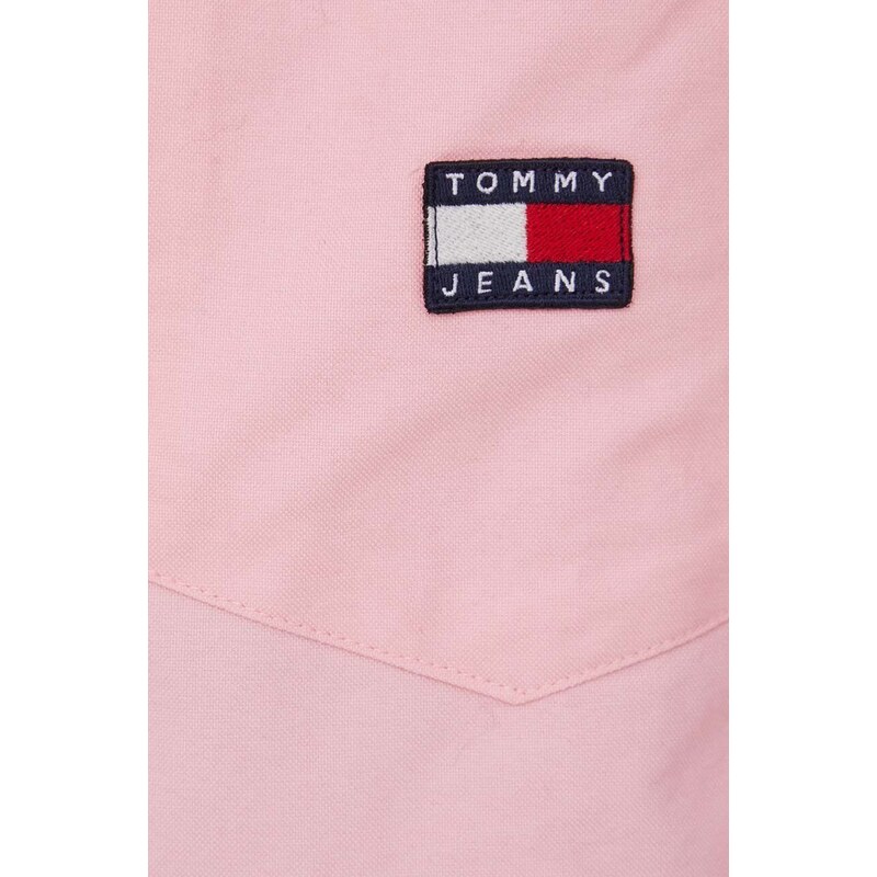 Košile Tommy Jeans růžová barva, relaxed, s klasickým límcem