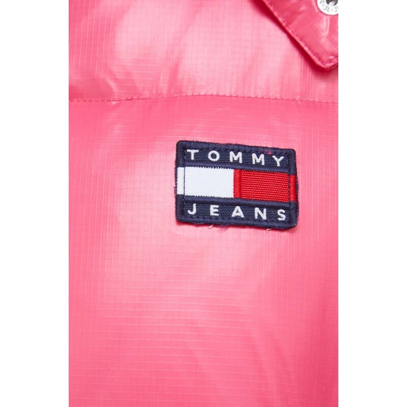 Péřová bunda Tommy Jeans dámská, růžová barva, zimní