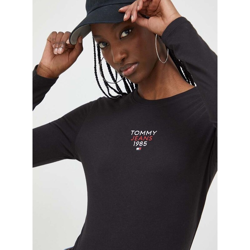 Tričko s dlouhým rukávem Tommy Jeans černá barva