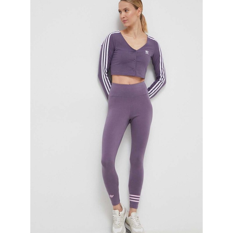 Legíny adidas Originals dámské, fialová barva, s potiskem