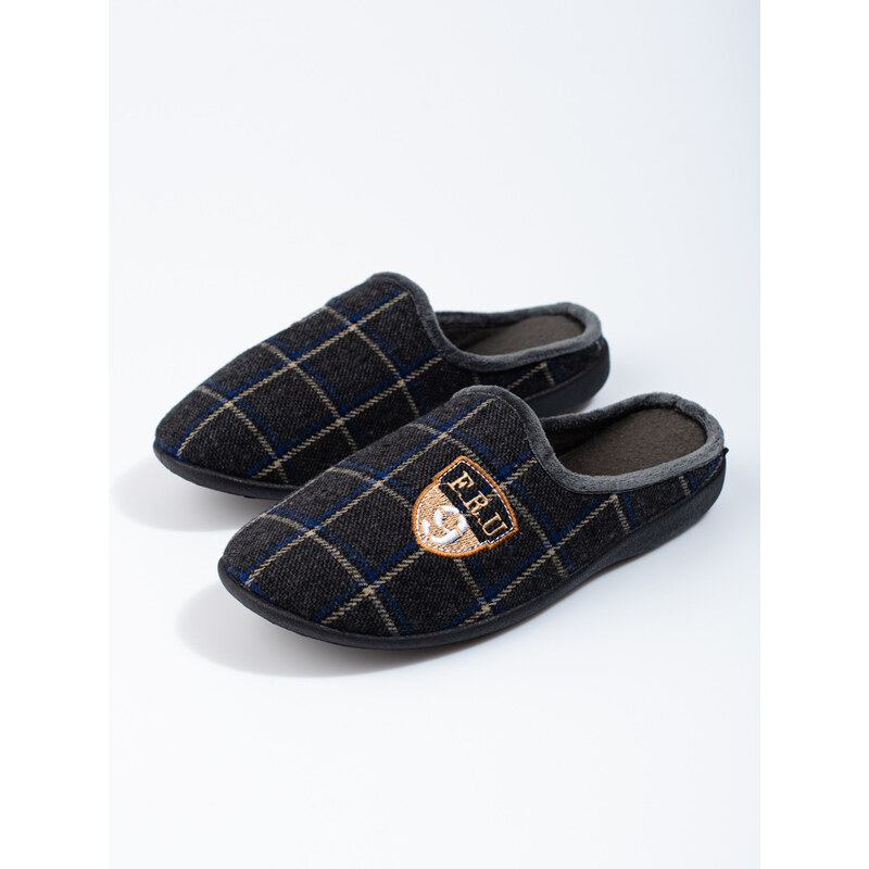 Men's black plaid slippers Shelvt