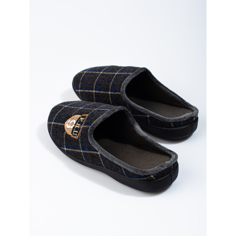 Men's black plaid slippers Shelvt