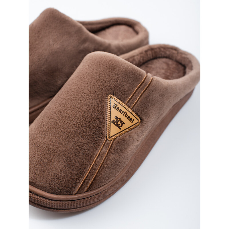 Men's warm dark beige slippers Shelvt
