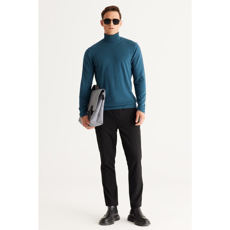 ALTINYILDIZ CLASSICS Men's Petrol Standard Fit Regular Fit Full Turtleneck Knitwear Sweater