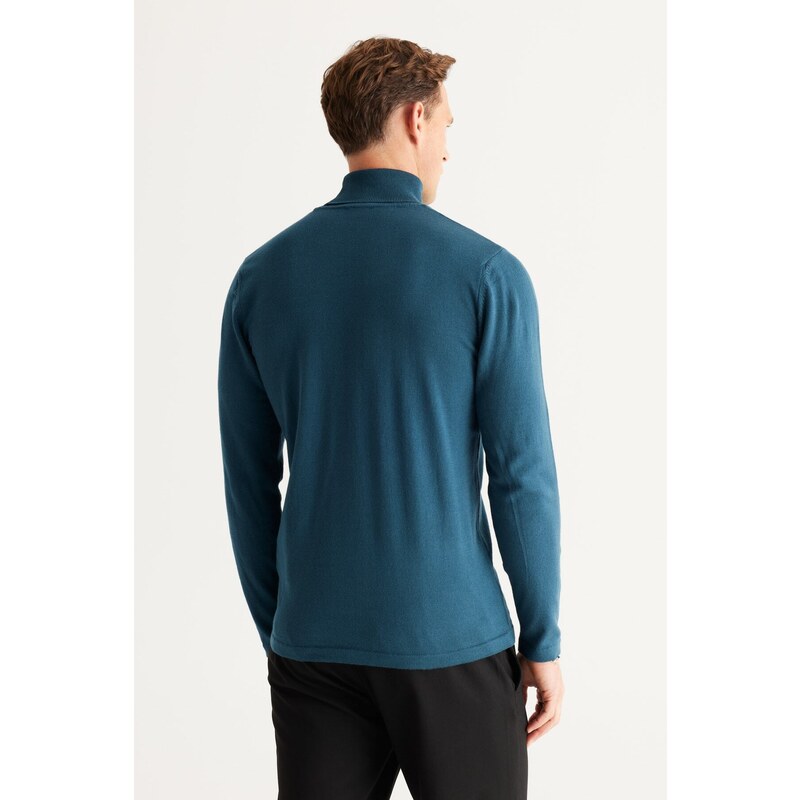 ALTINYILDIZ CLASSICS Men's Petrol Standard Fit Regular Fit Full Turtleneck Knitwear Sweater