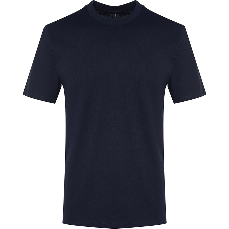 Trendyol Stone-Navy Blue Basic Slim Fit 100% bavlna 2-Balení Tričko s Krátkým rukávem