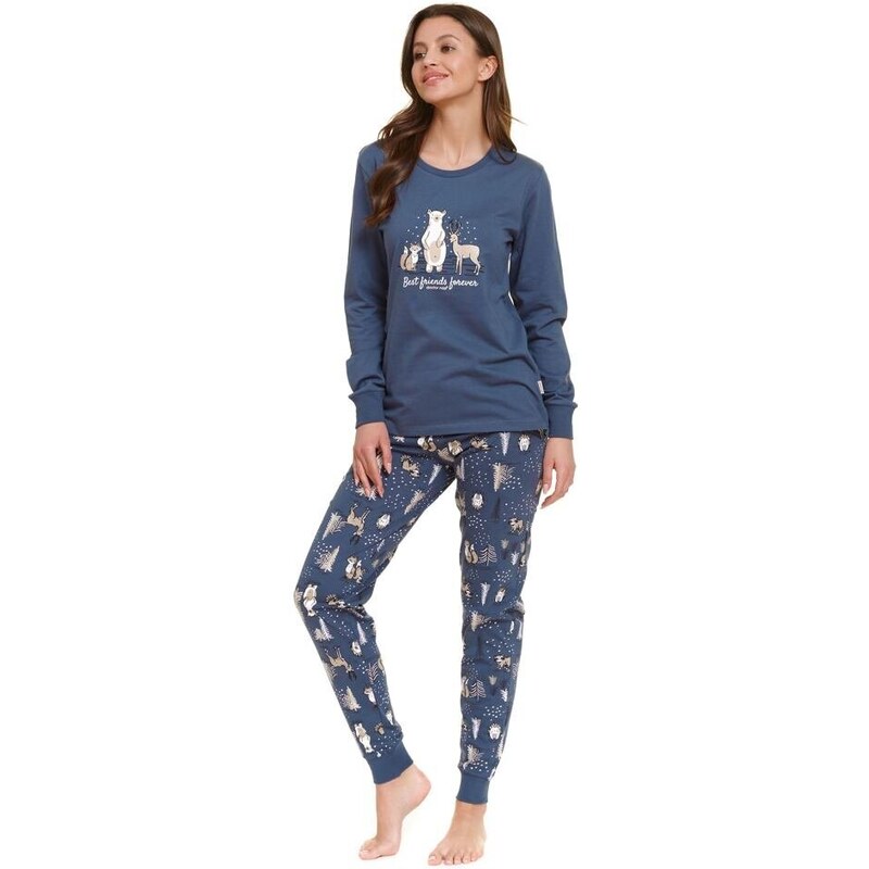 DN Nightwear Dámské pyžamo Best Friends s lesními zvířátky modré