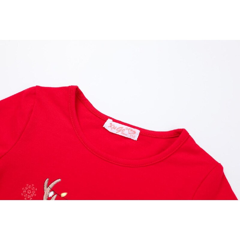 Dívčí vánoční tričko dl.r. Kugo MC3823, červené