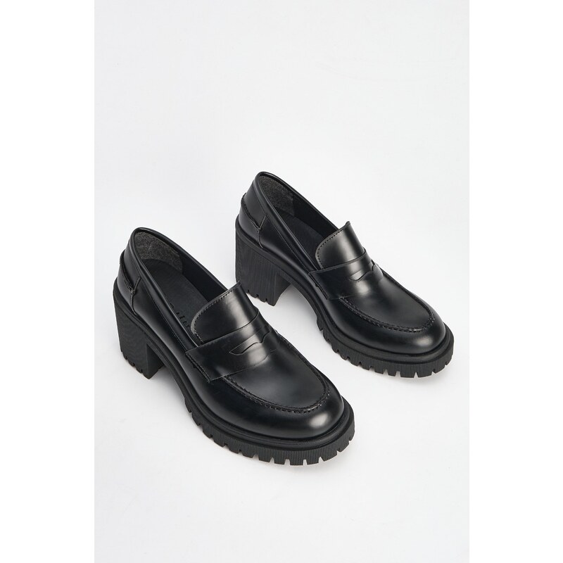 Marjin Women's Loafers Thick Heeled Casual Shoes Zumes Black.