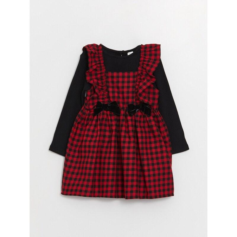LC Waikiki Crew Neck Plaid Patterned Baby Girl Overalls Dress