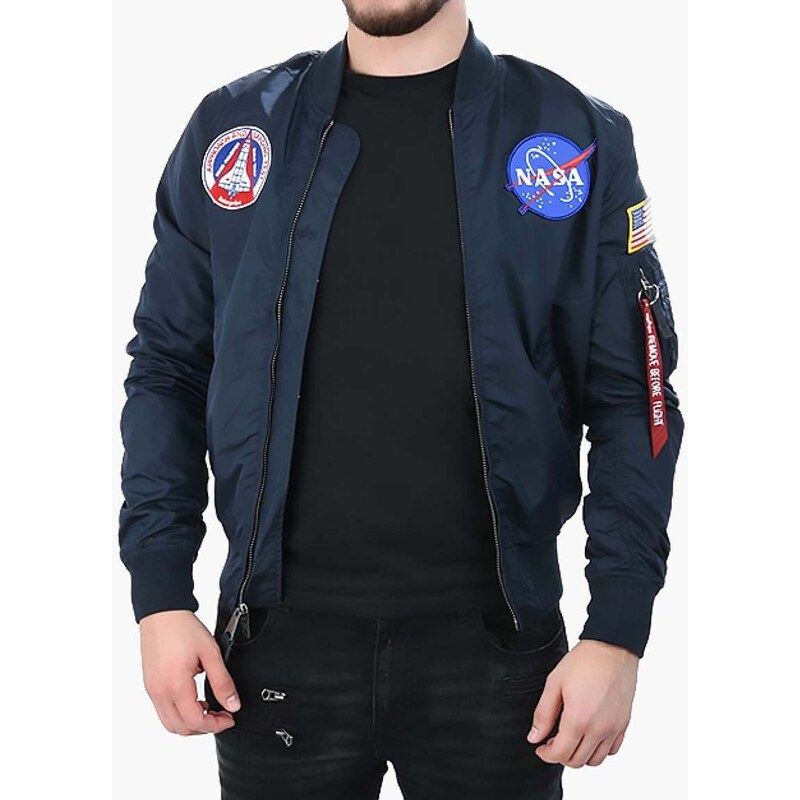 Oboustranná dětská bomber bunda Alpha Industries MA-1 TT NASA Reviersible II 186101 07 pánská, tmavomodrá barva, přechodná