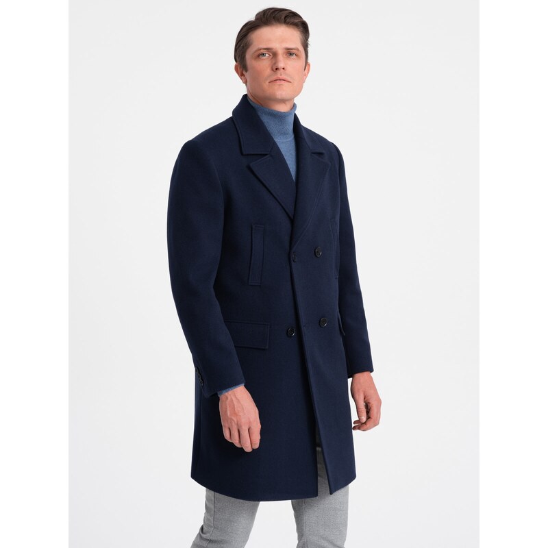 Ombre Men's double-breasted lined coat - navy blue