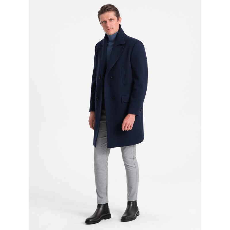 Ombre Men's double-breasted lined coat - navy blue