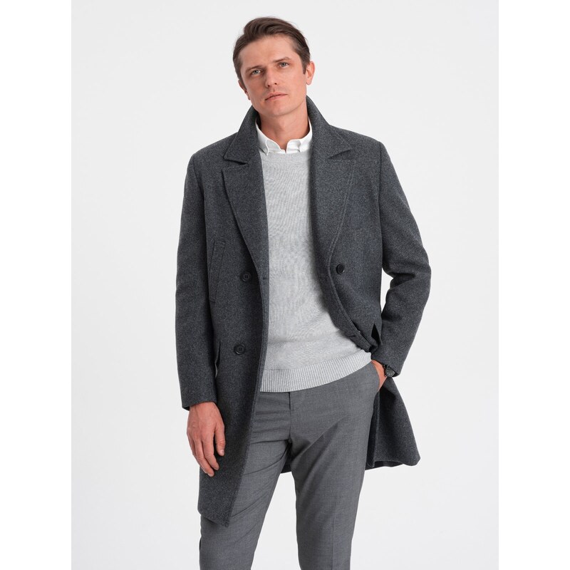 Ombre Men's double-breasted lined coat - graphite