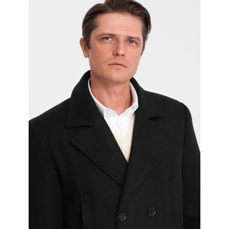Ombre Men's double-breasted lined coat - black
