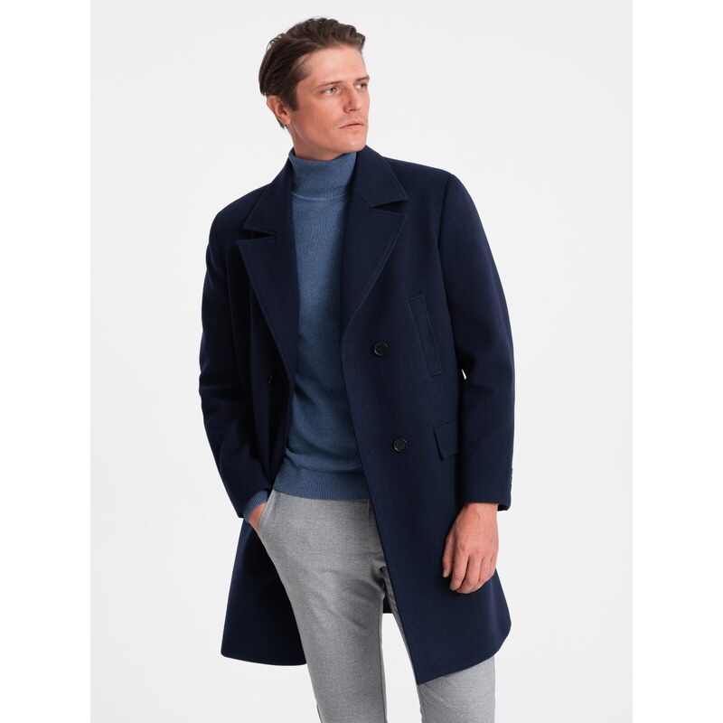 Ombre Men's double-breasted lined coat - navy blue