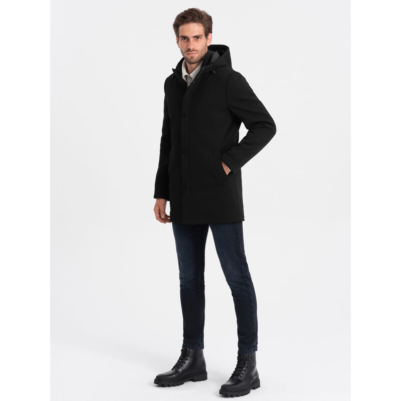 Ombre Men's insulated coat with hood and concealed zipper - black