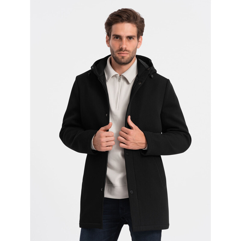 Ombre Men's insulated coat with hood and concealed zipper - black