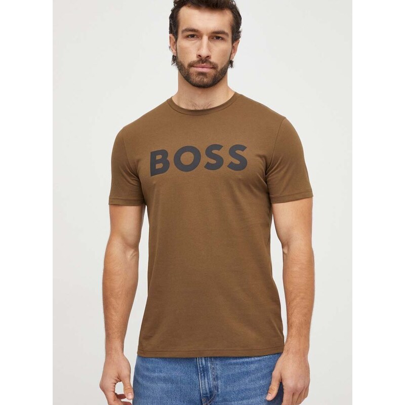 Boss Orange Bavlněné tričko BOSS BOSS CASUAL zelená barva, s potiskem