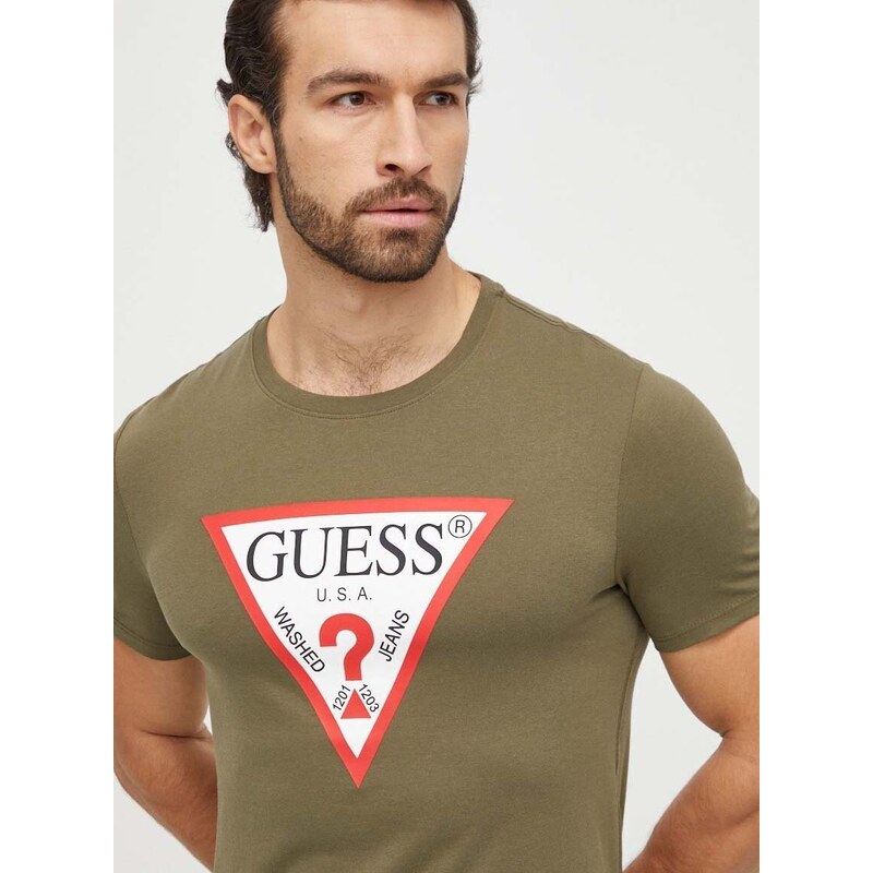 Bavlněné tričko Guess zelená barva, s potiskem, M2YI71 I3Z14