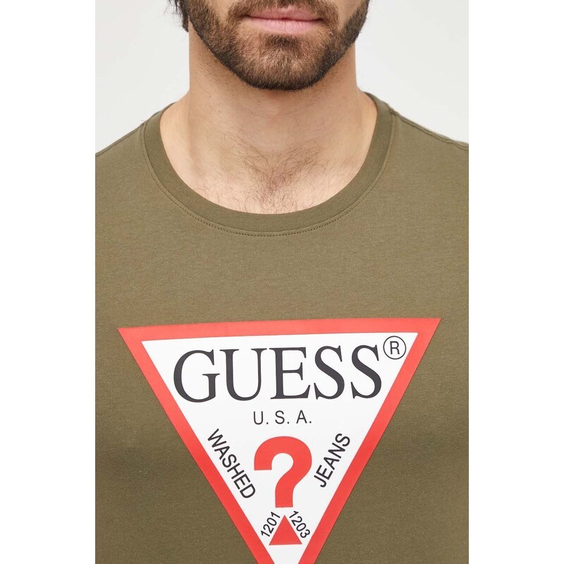 Bavlněné tričko Guess zelená barva, s potiskem, M2YI71 I3Z14