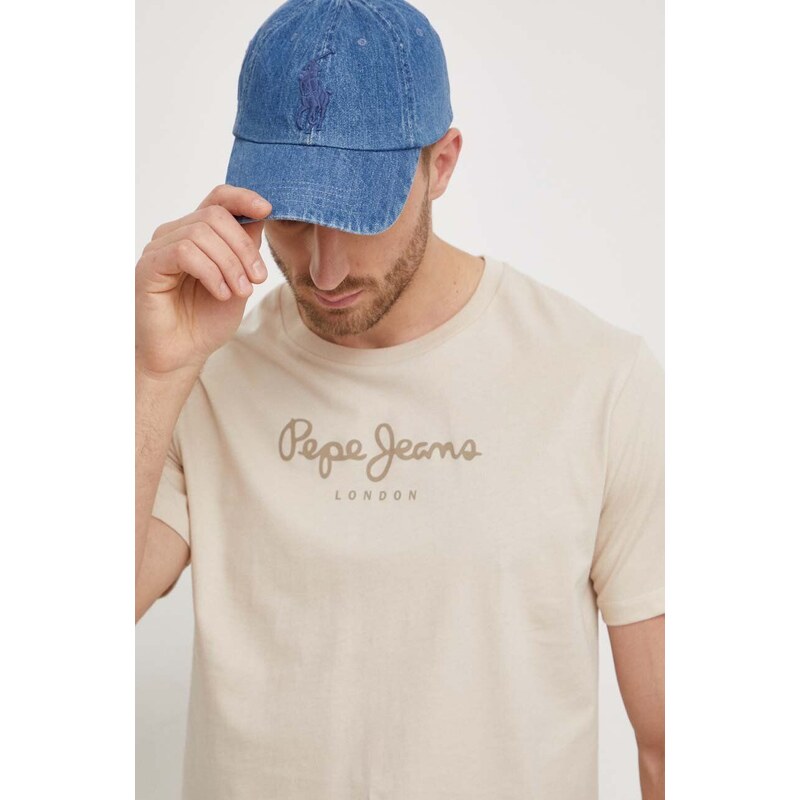 Bavlněné tričko Pepe Jeans Eggo béžová barva, s potiskem