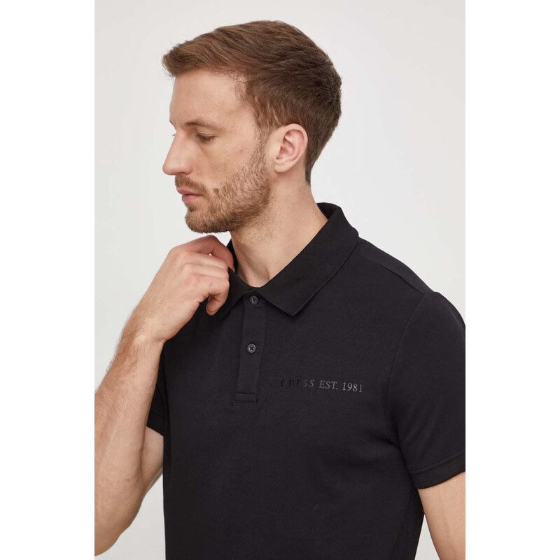 Polo tričko Guess NOLAN černá barva, M4RP66 KBL51