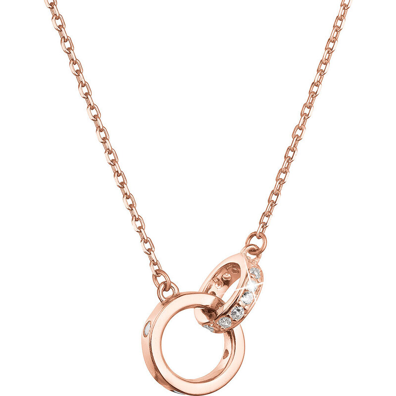 Pozlacený stříbrný Rose Gold náhrdelník kroužky se zirkony 12095