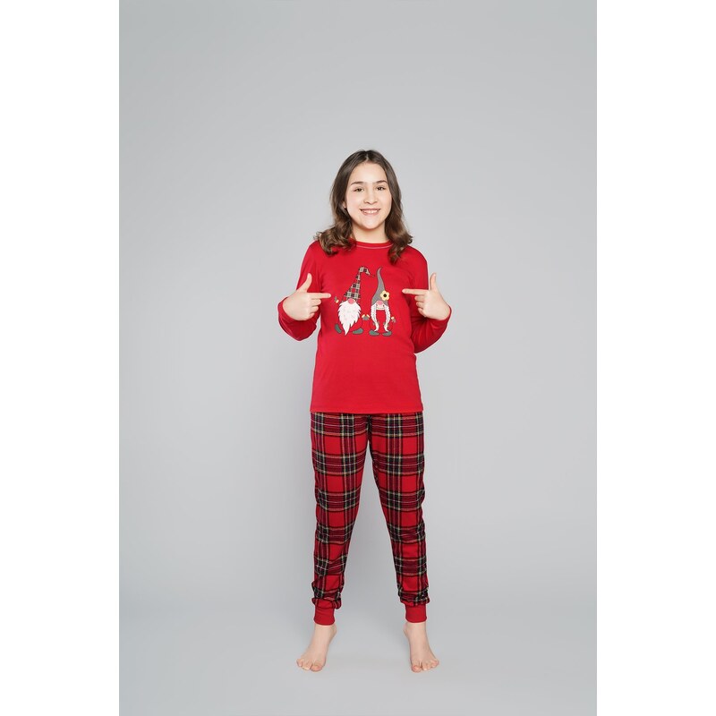 Italian Fashion Santa pyžamo pro dívky, dlouhý rukáv, dlouhé kalhoty - červená/potisk