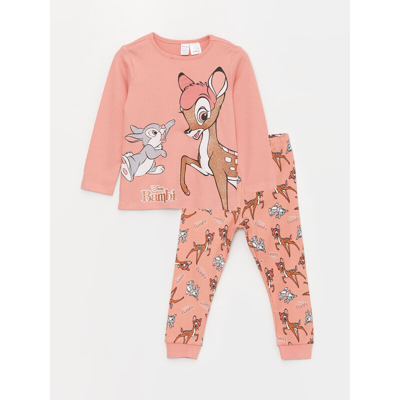 LC Waikiki Crew Neck Long Sleeve Bambi Printed Baby Girl Pajama Set