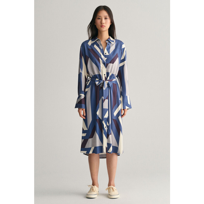 ŠATY GANT RELAXED LETTERS PRINT SHIRT DRESS DUSTY BLUE SEA