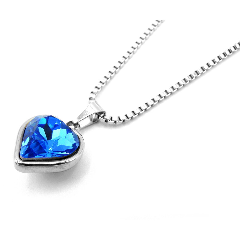 Steel Jewelry náhrdelník SRDCE MODRÉ Chirurgická ocel NH240170