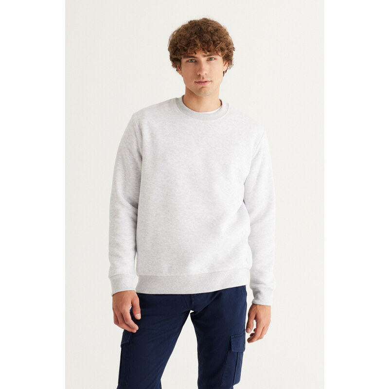 AC&Co / Altınyıldız Classics Men's Snow Melange Standard Fit Normal Cut Inner Fleece 3 Thread Crew Neck Sweatshirt