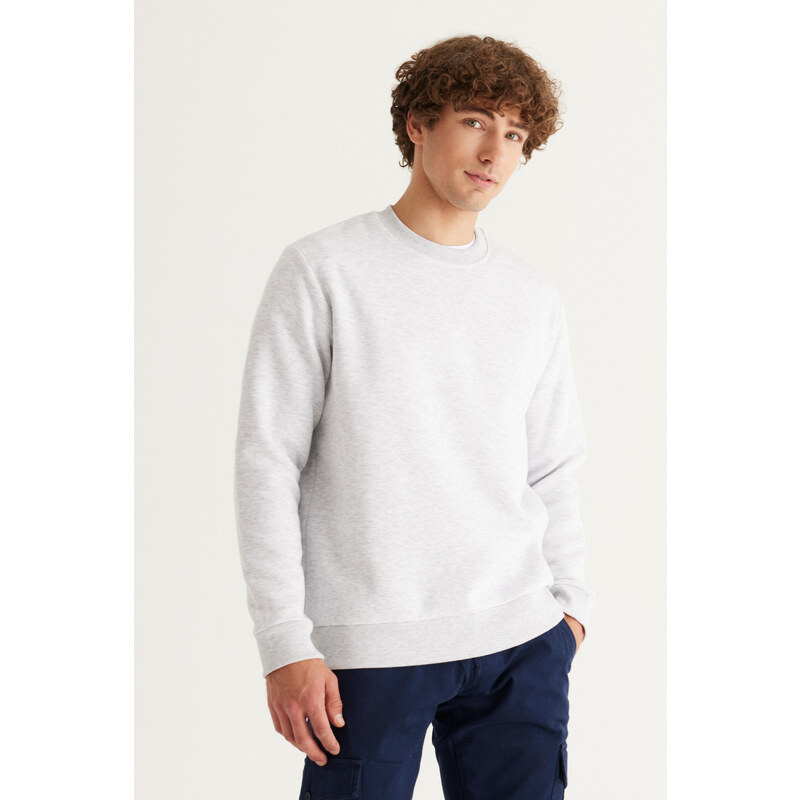 AC&Co / Altınyıldız Classics Men's Snow Melange Standard Fit Normal Cut Inner Fleece 3 Thread Crew Neck Sweatshirt