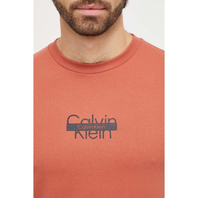 Bavlněné tričko Calvin Klein oranžová barva, s potiskem