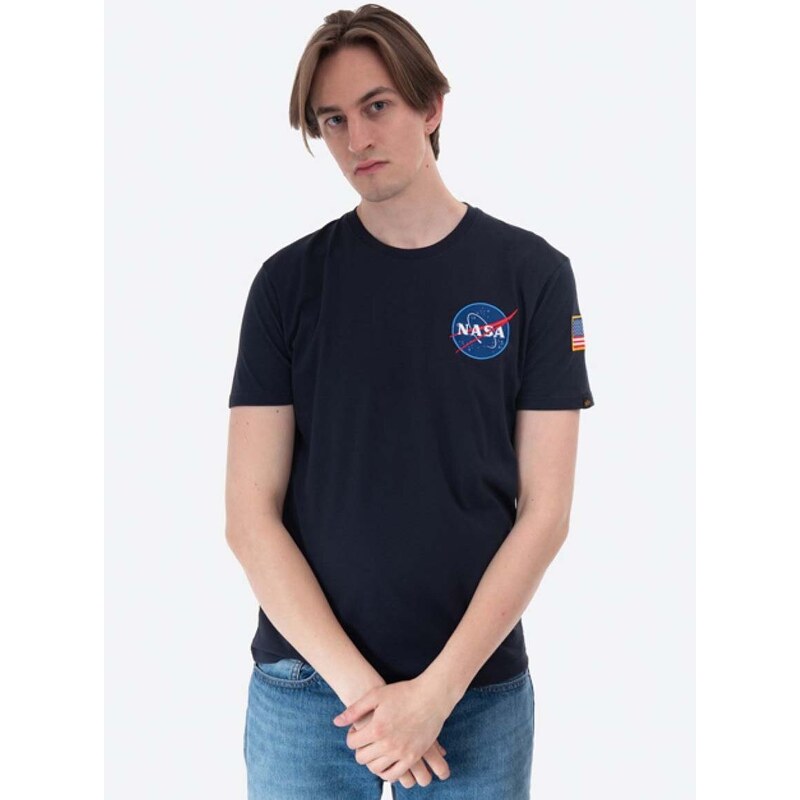 Bavlněné tričko Alpha Industries Space Shuttle T tmavomodrá barva, s potiskem, 176507.07-navy