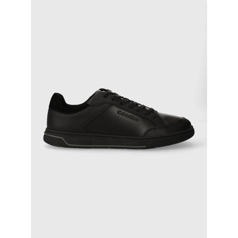 Kožené sneakers boty Calvin Klein LOW TOP LACE UP LTH černá barva, HM0HM01455