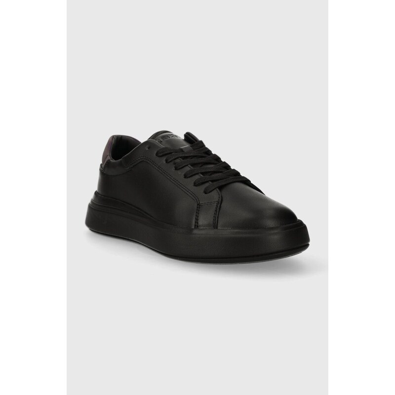 Kožené sneakers boty Calvin Klein LOW TOP LACE UP PET černá barva, HM0HM01288