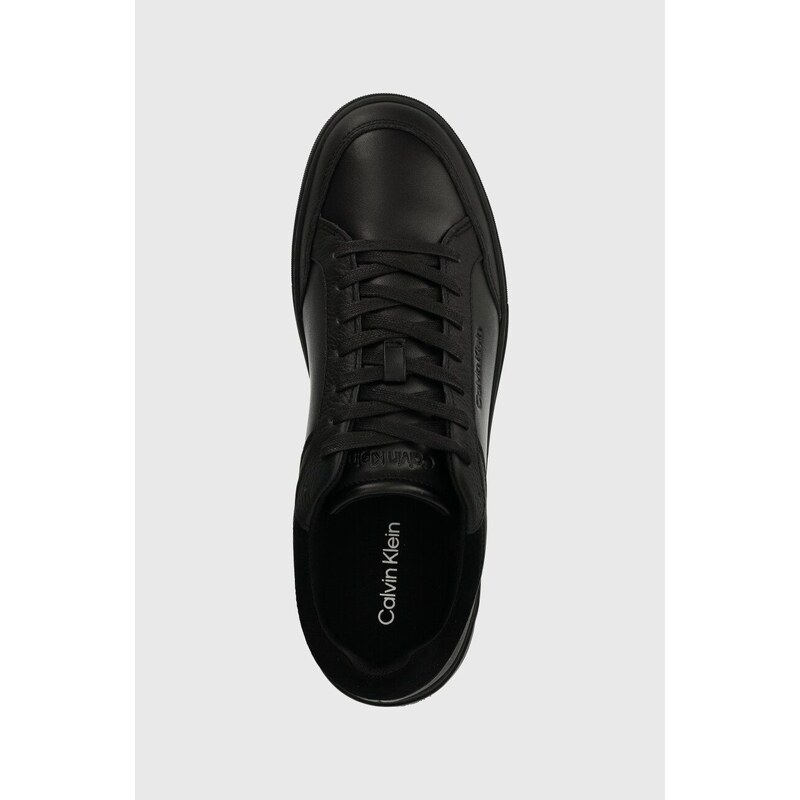 Kožené sneakers boty Calvin Klein LOW TOP LACE UP LTH černá barva, HM0HM01455