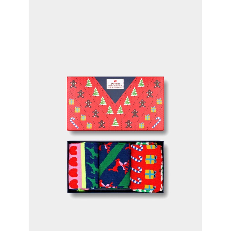 Happy Socks 3 Pack X Mas Sweaters Gift Set (red)červená