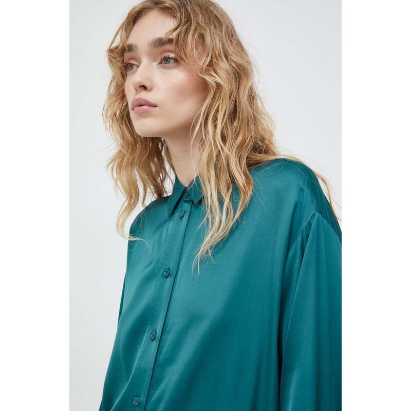 Košile Samsoe Samsoe ALFRIDA dámská, zelená barva, relaxed, s klasickým límcem, F23300055