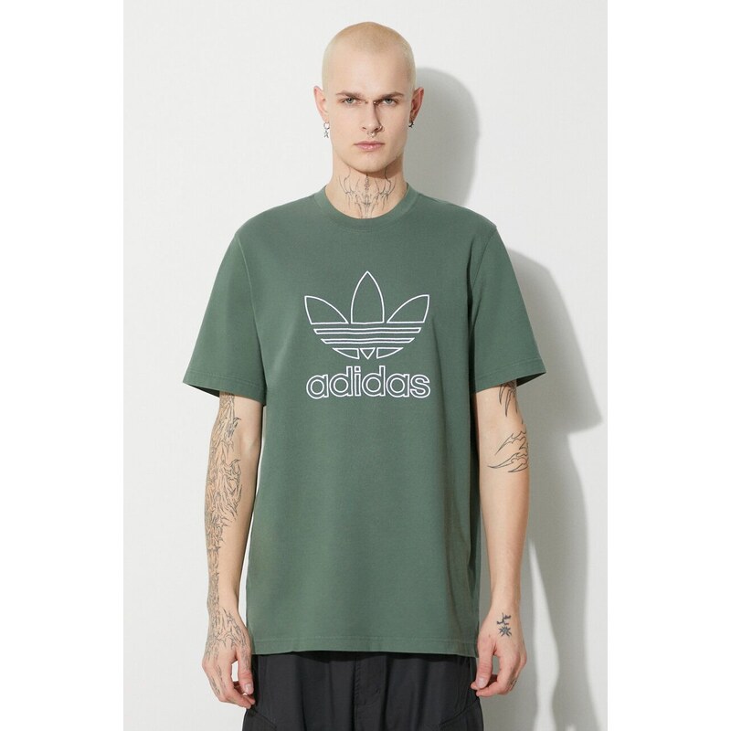 Bavlněné tričko adidas Originals Trefoil Tee zelená barva, s aplikací, IR7993