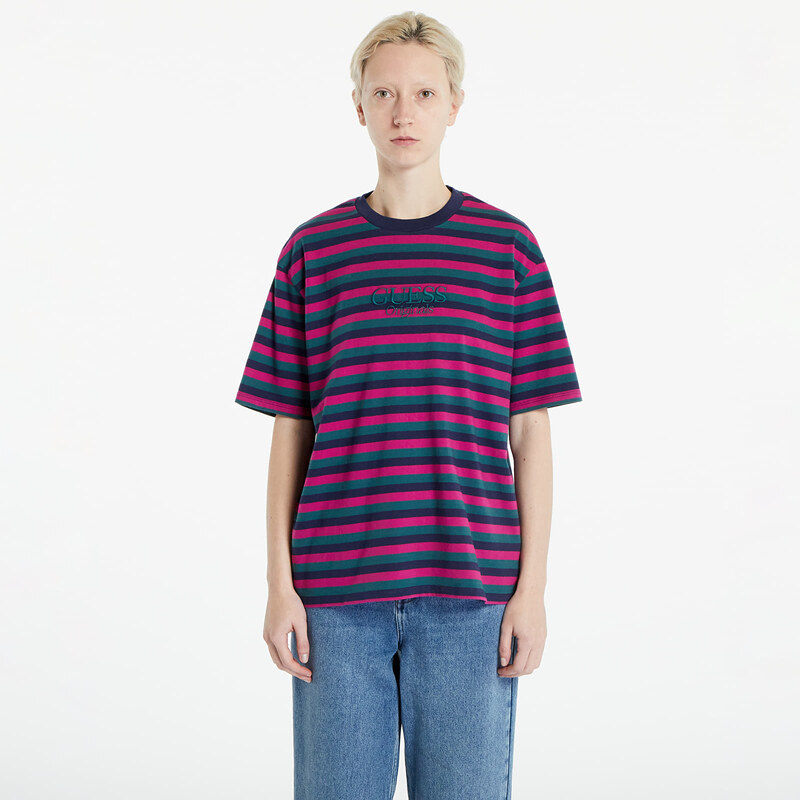 Pánské tričko GUESS Horizontal Stripe Tee Cave Blue Multi